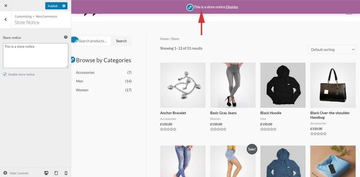 Astra store notice bar