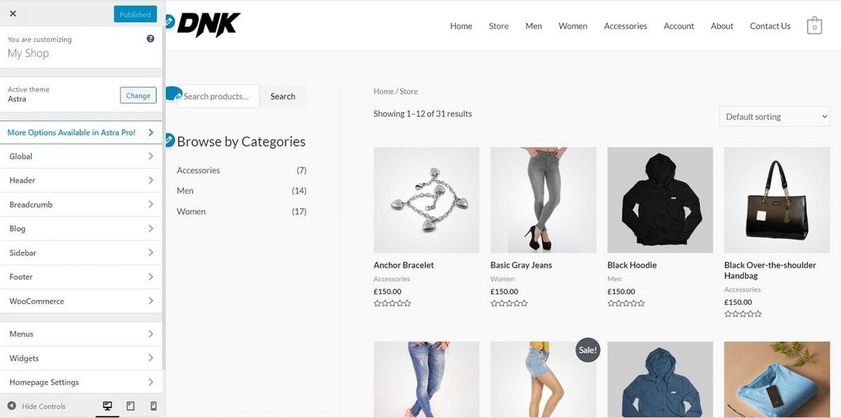 Customize website with Astra customizer
