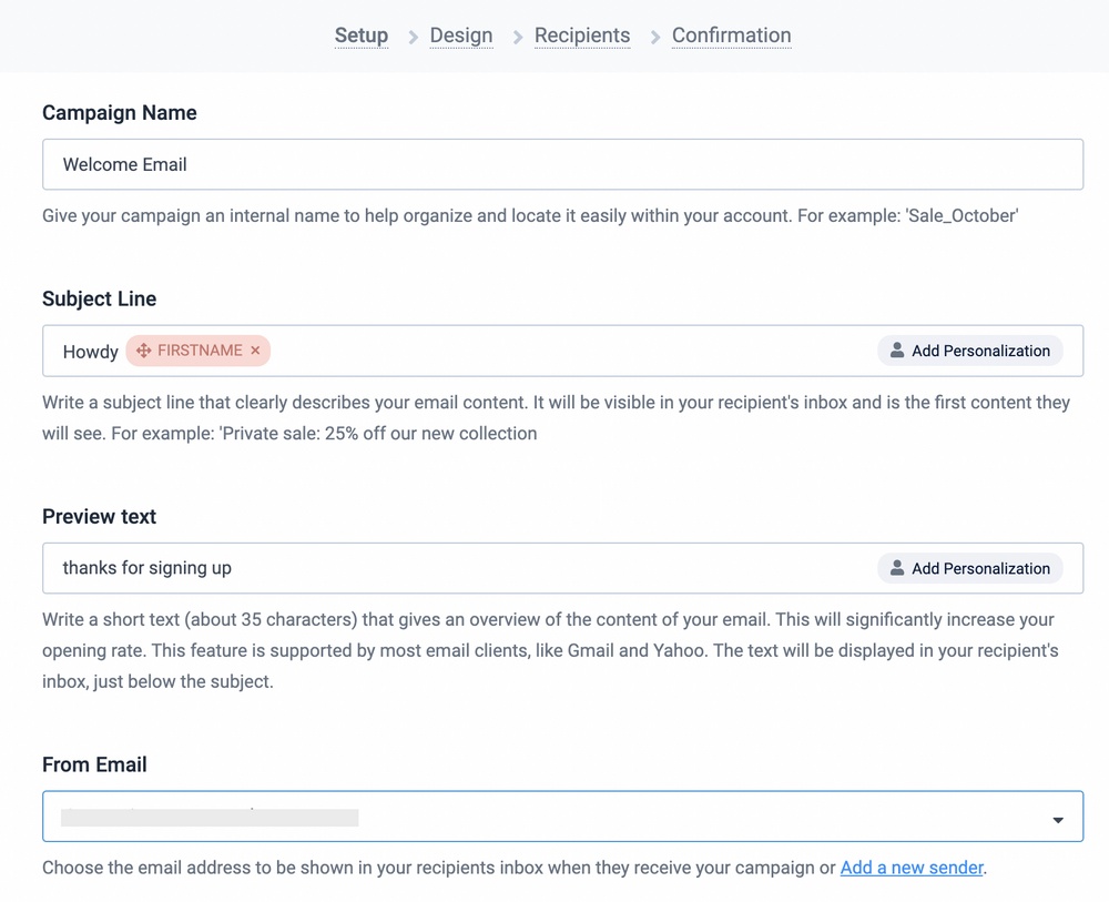 SendinBlue campaign setup