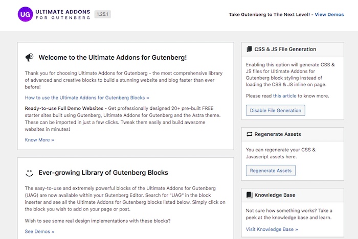 Ultimate Addons for Gutenberg Settings