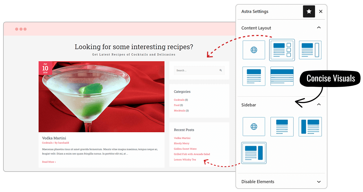 Interface utilisateur Astra mise à jour