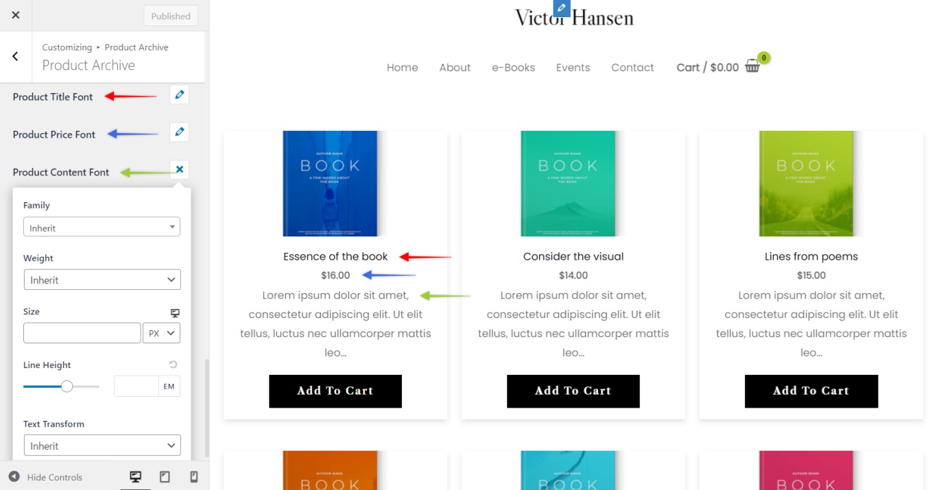 Paramètres de style des archives de produits Astra EDD