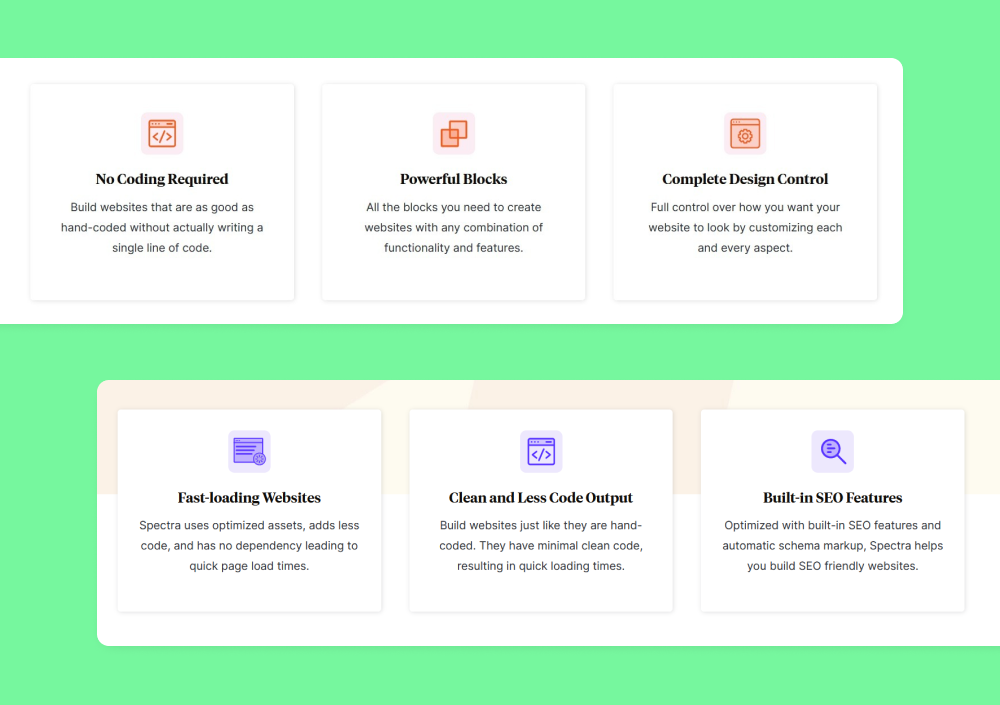 Affichage des fonctionnalités avec le bloc conteneur