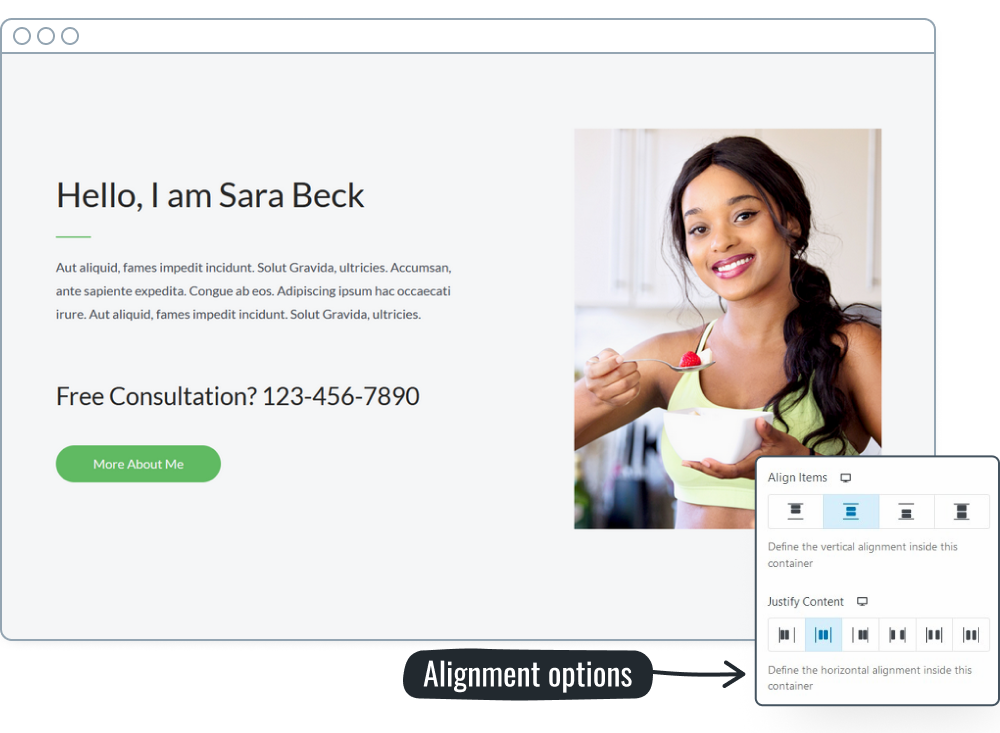 Options d'alignement des spectres pour le bloc conteneur